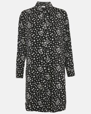 Saint Laurent Paris Black Stars Print Crepe Shirt Dress M