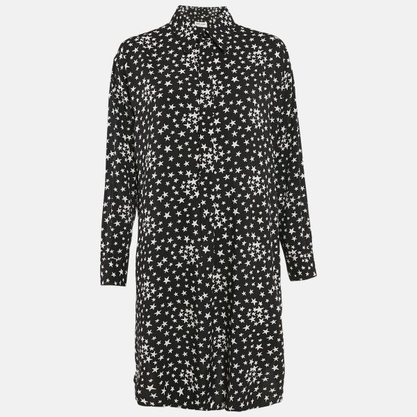 Saint Laurent Paris Black Stars Print Crepe Shirt Dress M