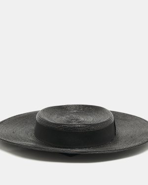 Saint Laurent Paris Black Straw Chapeau Grand Canotier Hat M