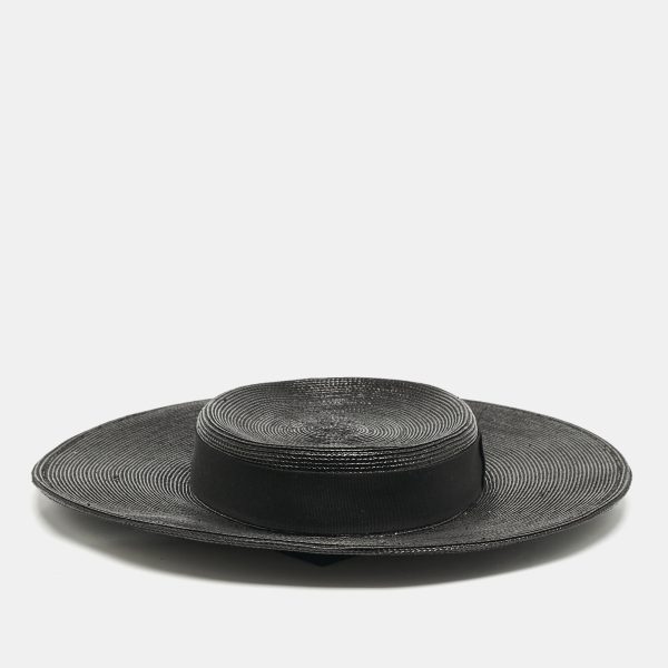 Saint Laurent Paris Black Straw Chapeau Grand Canotier Hat M