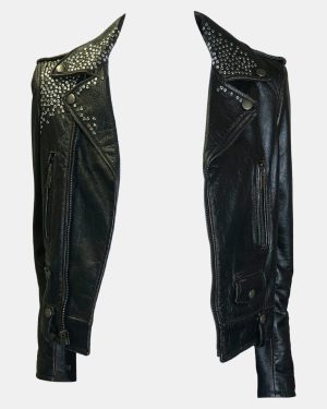 Saint Laurent Paris Black Studded Leather Biker Jacket