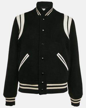 Saint Laurent Paris Black Wool Varsity Jacket M