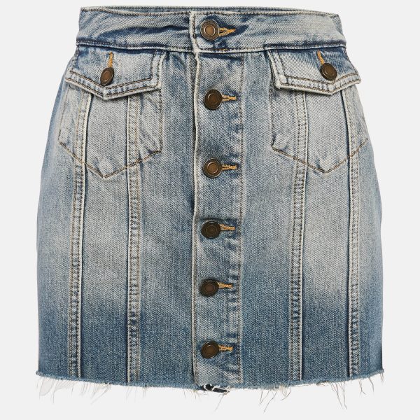 Saint Laurent Paris Blue Washed Denim Mini Skirt S Waist 25"
