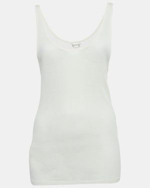 Saint Laurent Paris Cream Rib Knit Semi Sheer Tank Top M