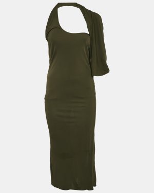 Saint Laurent Paris Green Jersey Asymmetric Maxi Dress S