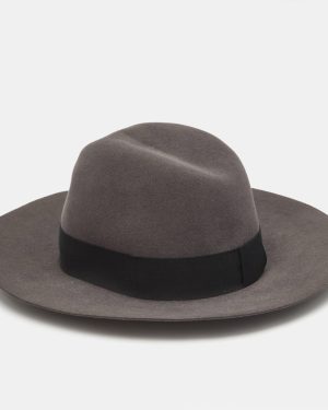 Saint Laurent Paris Grey Rabbit Felt Wide Brim Hat M