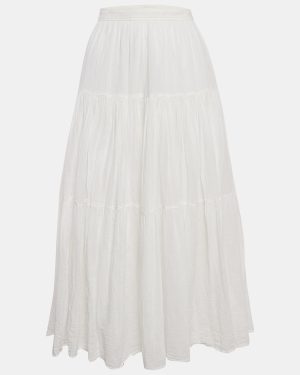 Saint Laurent Paris White Textured Cotton Tiered Maxi Skirt M