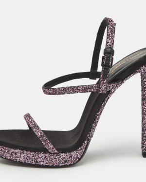 Saint Laurent Pink Glitter Hall Ankle Strap Sandals Size 38