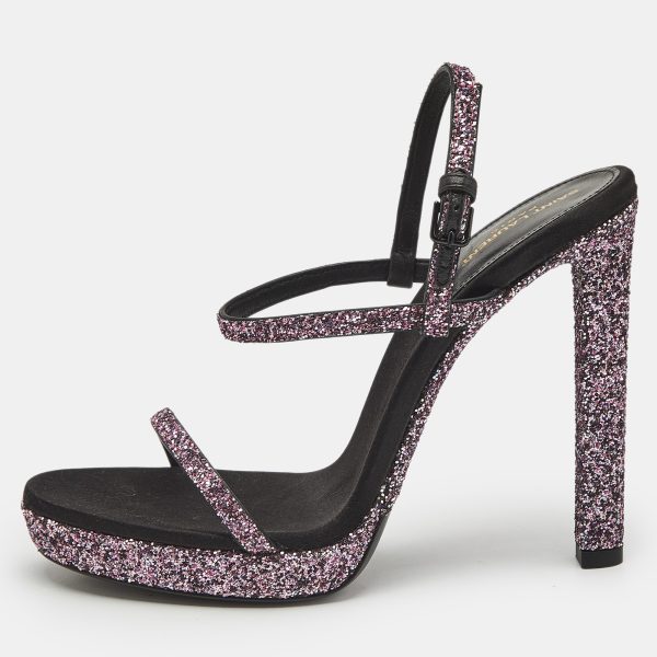 Saint Laurent Pink Glitter Hall Ankle Strap Sandals Size 38