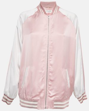 Saint Laurent Pink/White Satin Bomber Jacket M