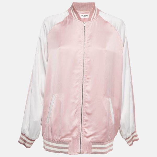 Saint Laurent Pink/White Satin Bomber Jacket M