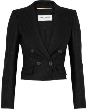 Saint Laurent Pinstriped Cropped Wool-blend Blazer - Black - 42 (UK14 / L)