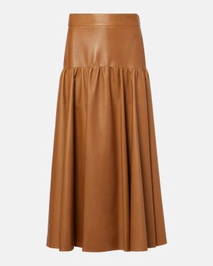 Saint Laurent Ruffled high-rise leather midi skirt