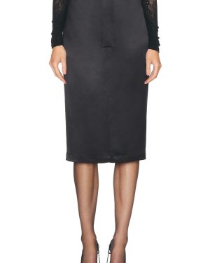Saint Laurent Satin Pencil Skirt in Noir - Black. Size 36 (also in 38, 40, 42).