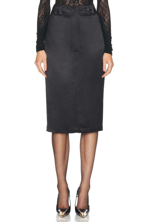 Saint Laurent Satin Pencil Skirt in Noir - Black. Size 36 (also in 38, 40, 42).