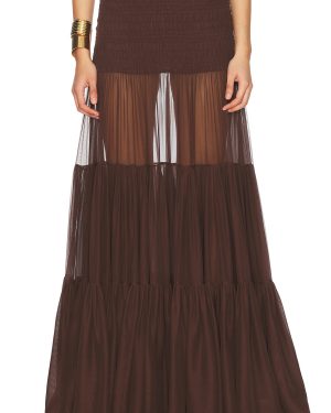 Saint Laurent Sheer Maxi Skirt in Marron - Wine. Size 36 (also in 38).