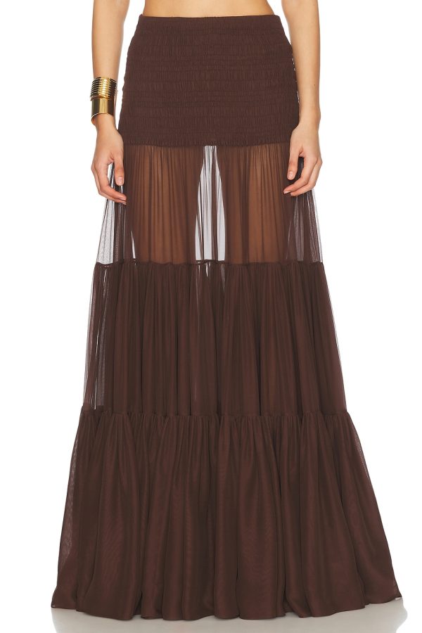 Saint Laurent Sheer Maxi Skirt in Marron - Wine. Size 36 (also in 38).