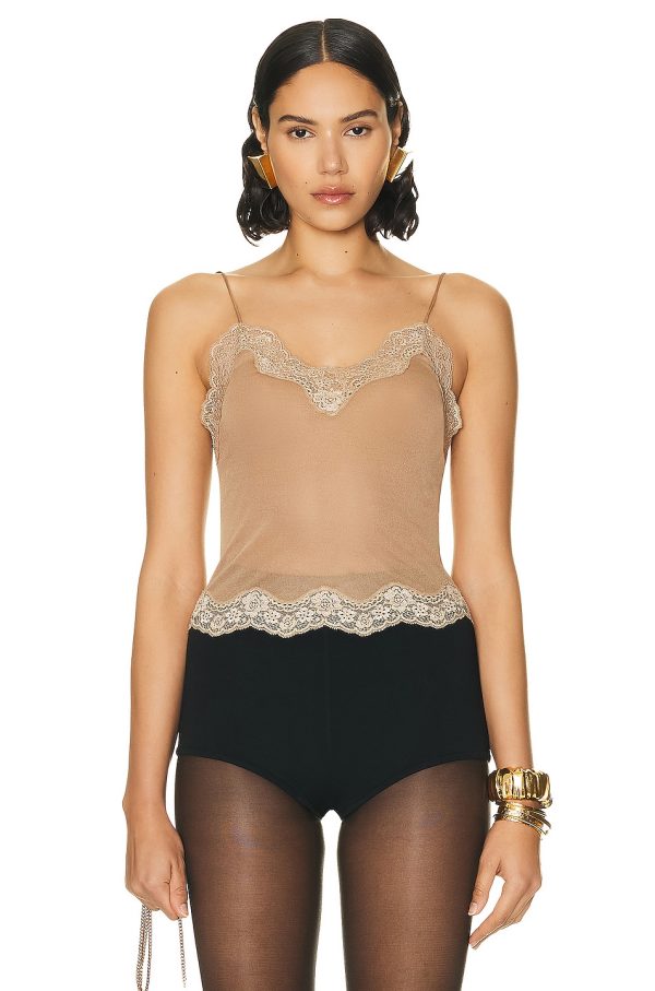 Saint Laurent Sheer Tank Top in Sable - Tan. Size 38 (also in 40).