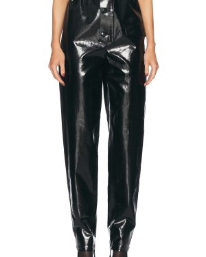 Saint Laurent Tapered Leather Pant in Noir & Kaki - Black. Size 36 (also in 38, 40, 42).