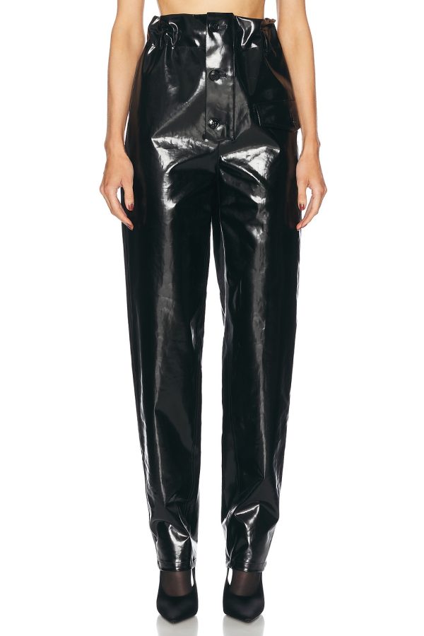 Saint Laurent Tapered Leather Pant in Noir & Kaki - Black. Size 36 (also in 38, 40, 42).