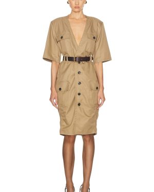Saint Laurent Utility Shirt Dress in Beige Fonce - Tan. Size 36 (also in 38, 40).
