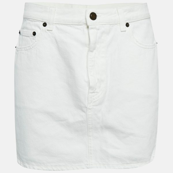 Saint Laurent White Denim Distressed Mini Skirt M