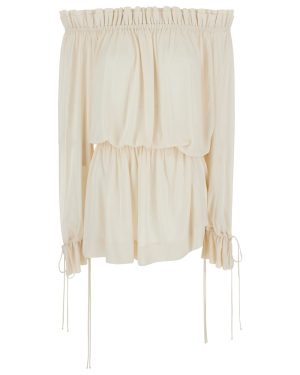 Saint Laurent White Off-shoulder Dress With Tight Waist In Viscose Woman