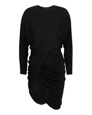 Saint Laurent - Women's Black Draped Asymmetric Satin-jersey Mini Dress - Size 12 & Padded Shoulders