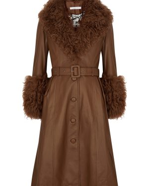 Saks Potts Foxy Shearling-trimmed Leather Coat - Brown - 2
