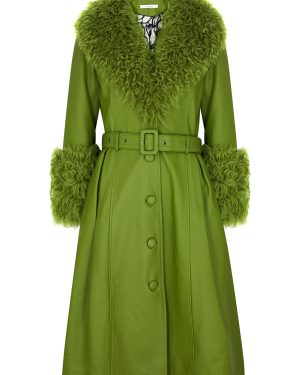 Saks Potts Foxy Shearling-trimmed Leather Coat - Green - 3