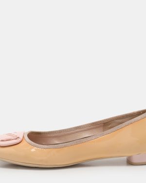 Salvatore Ferragamo Beige Patent Leather Embellished Ballet Flats Size 38