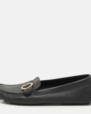 Salvatore Ferragamo Black Leather Buckle Loafers Size 39