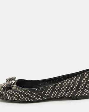 Salvatore Ferragamo Black Leather Studded Varina Bow Ballet Flats Size 37.5