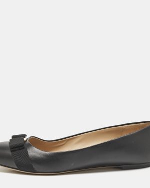 Salvatore Ferragamo Black Leather Vara Bow Ballet Flats Size 40.5