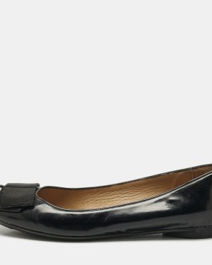Salvatore Ferragamo Black Patent Leather Bow Ballet Flats Size 35.5