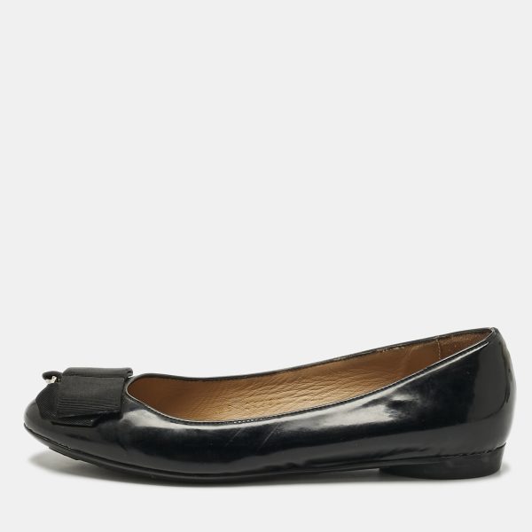 Salvatore Ferragamo Black Patent Leather Bow Ballet Flats Size 35.5