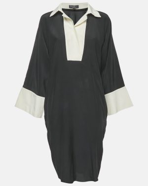 Salvatore Ferragamo Black Silk Shirt Dress M