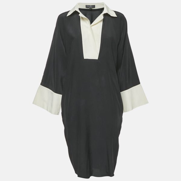 Salvatore Ferragamo Black Silk Shirt Dress M
