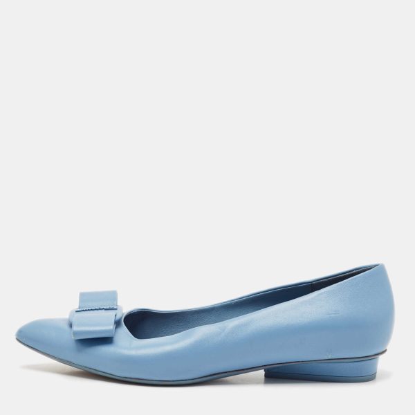 Salvatore Ferragamo Light Blue Leather Viva Bow Ballet Flats Size 36.5