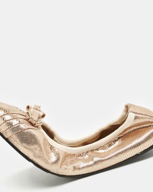 Salvatore Ferragamo Metallic Rose Gold Suede My Joy Scrunch Ballet Flats Size 40.5