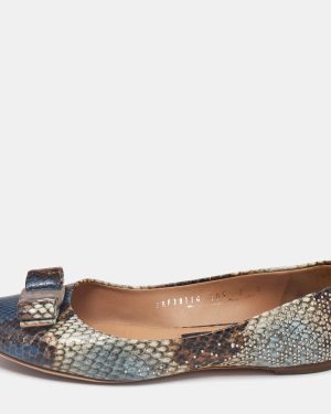 Salvatore Ferragamo Multicolor Python Embossed Leather Varina Bow Ballet Flats Size 37.5