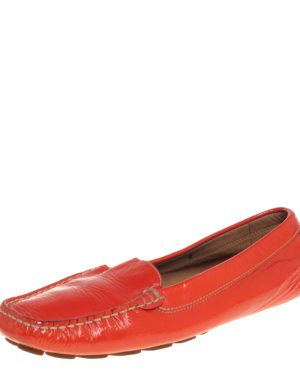 Salvatore Ferragamo Orange Patent Leather Slip On Loafers Size 38.5