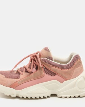Salvatore Ferragamo Pink Suede And Mesh Skylar Low Top Sneakers Size 36.5