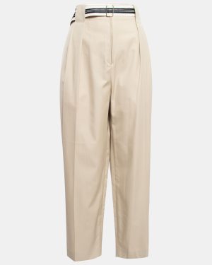 Sandro Beige Cotton Belted Wide-Leg Trousers L