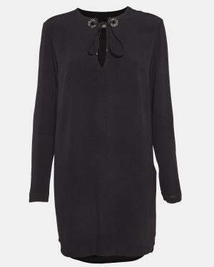 Sandro Black Black Crystal Embellished Crepe Tunic Dress L