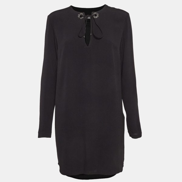 Sandro Black Black Crystal Embellished Crepe Tunic Dress L