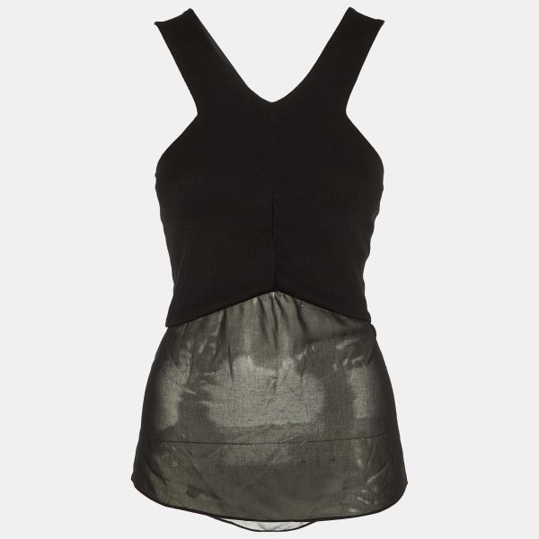 Sandro Black Knit & Chiffon Halter Neck Top S