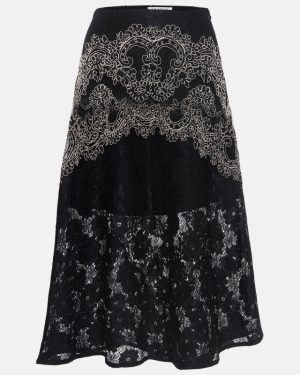 Sandro Black Lace Embroidered Midi Skirt S