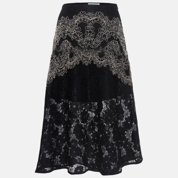 Sandro Black Lace Embroidered Midi Skirt S