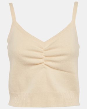Sandro Cream Wool Rib Knit Ruched Camisole Top M